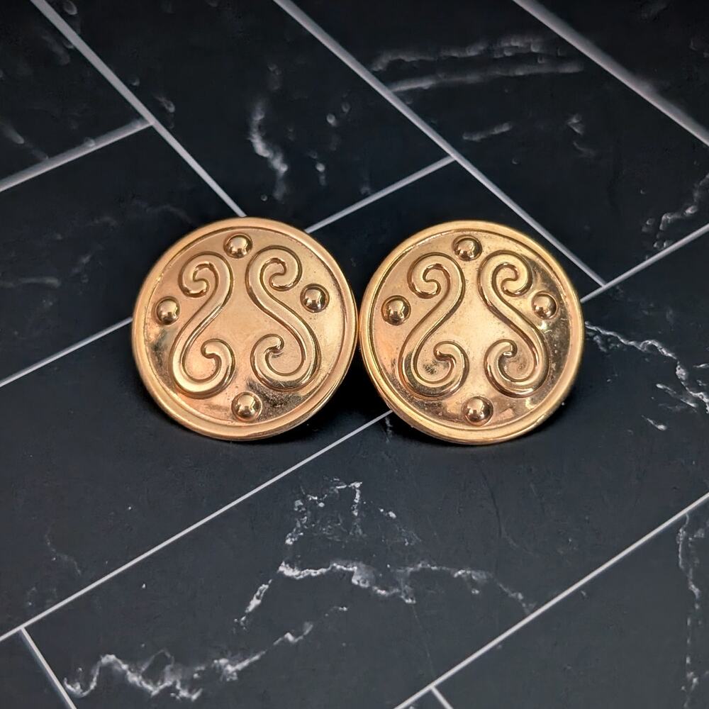 Vintage Stud Earrings Large Statement Gold Tone Stylish Statement Glam